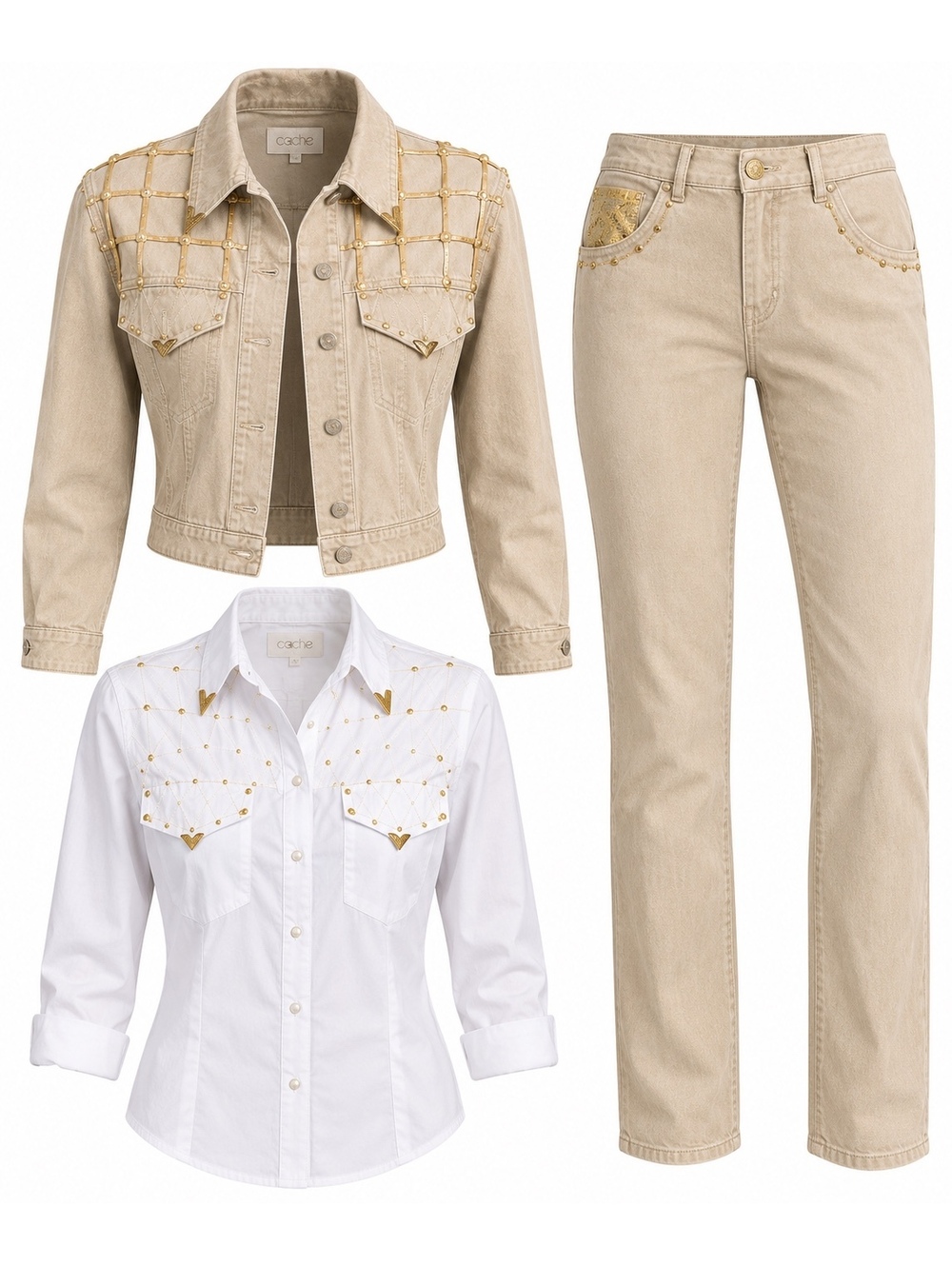 Vintage Cache Three-Piece Embellished Denim Set